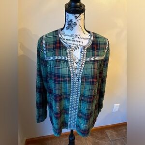 J. Crew embroidered plaid peasant top